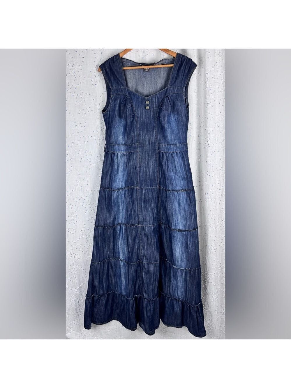 Late 90s Boho Denim Maxi Dress – TIMIN – Made in Turkey – Size 5 (Small)